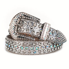 Silvery Glitter Rhinestone Belt Eyelet PU Leather Belt Hip Hop Jeans Pants Belt