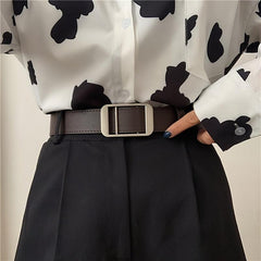 Unisex PU Leather Belt No Hole Buckle Waist Belts Non Porous Waistband