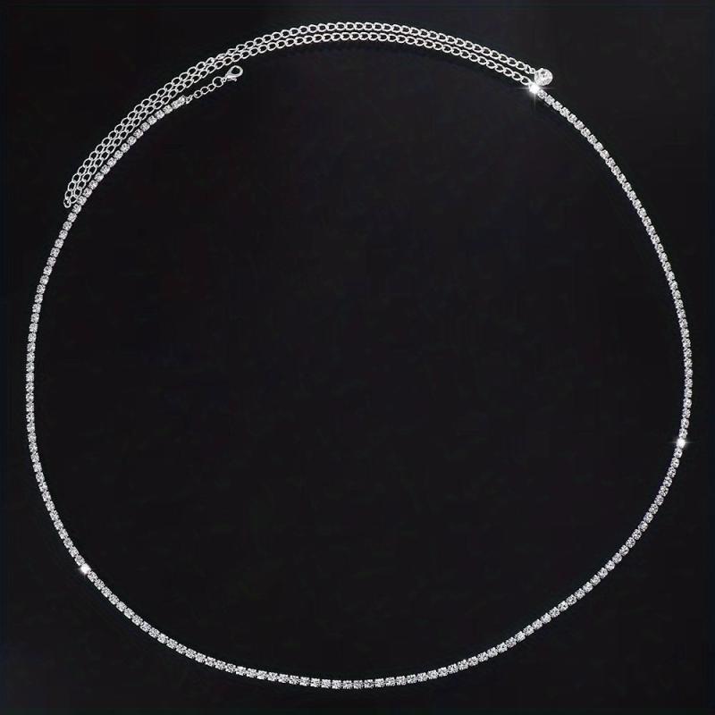 Rhinestone Thin Waist Chain Sparkly Metal Belly Chain Dress Girdle Y2K