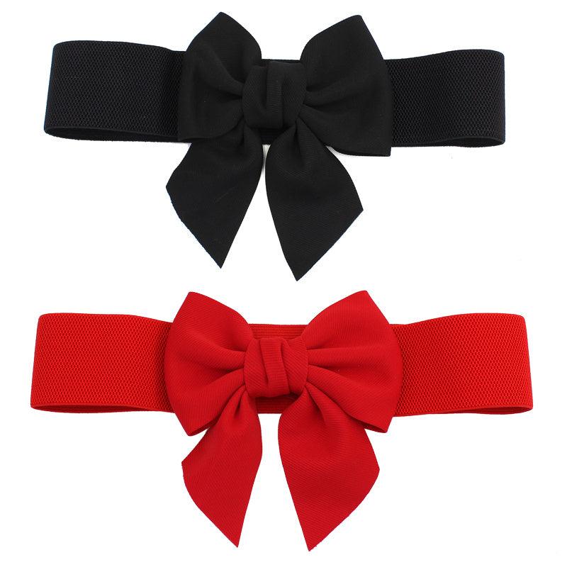 Sweet Bowknot Elastic Waist Belt Women's Dress Decoration Wide Belt