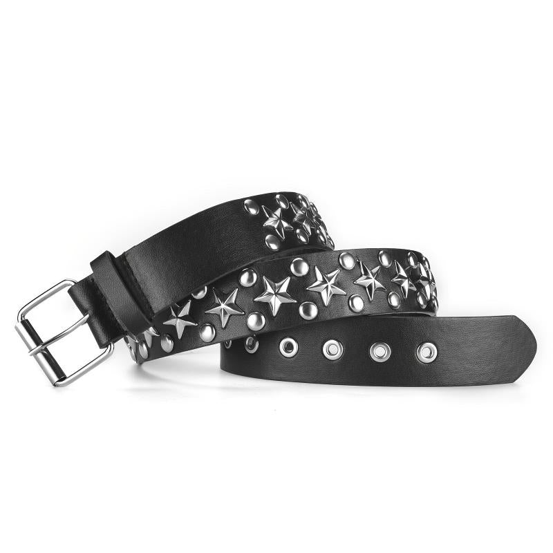 Women's Punk Style Rivet Belt Star Decor PU Leather Belt