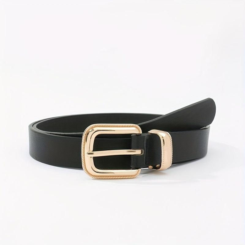 Golden Square Buckle Thin Belt PU Leather Casual Belt Girdle