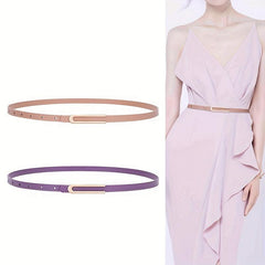 Vintage Candy Thin Leather Belt Long Buckle Waistband Dress Coat Girdle