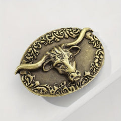 Vintage Bull Head Belt Buckle Unisex Oval Cowboy Cowgirl Belt