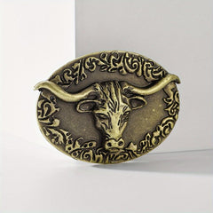 Vintage Bull Head Belt Buckle Unisex Oval Cowboy Cowgirl Belt