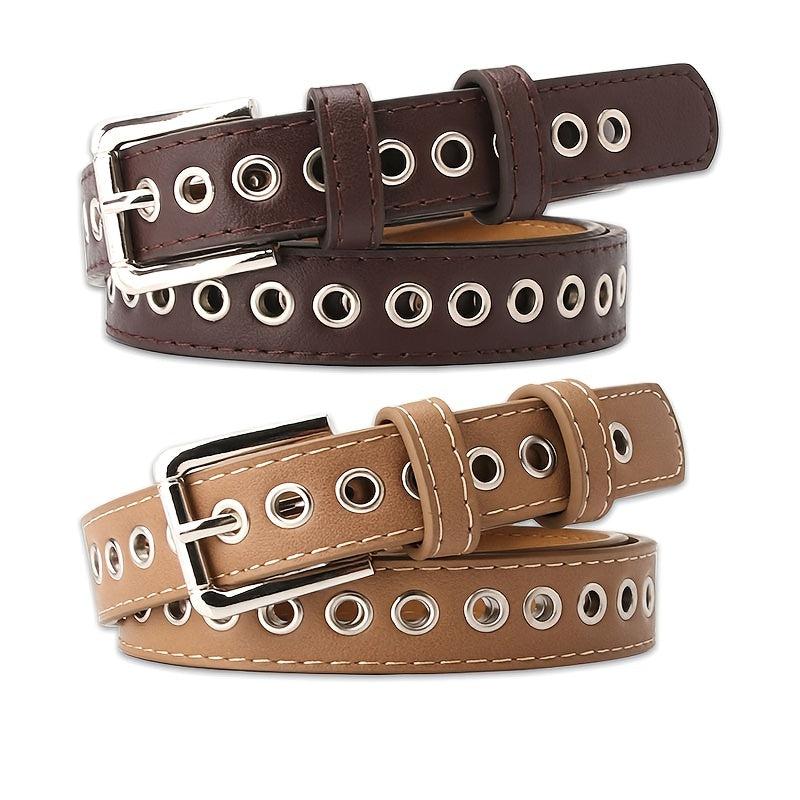 Metal Grommets Rivets Pin Buckle Women's Belts Slim Waistband