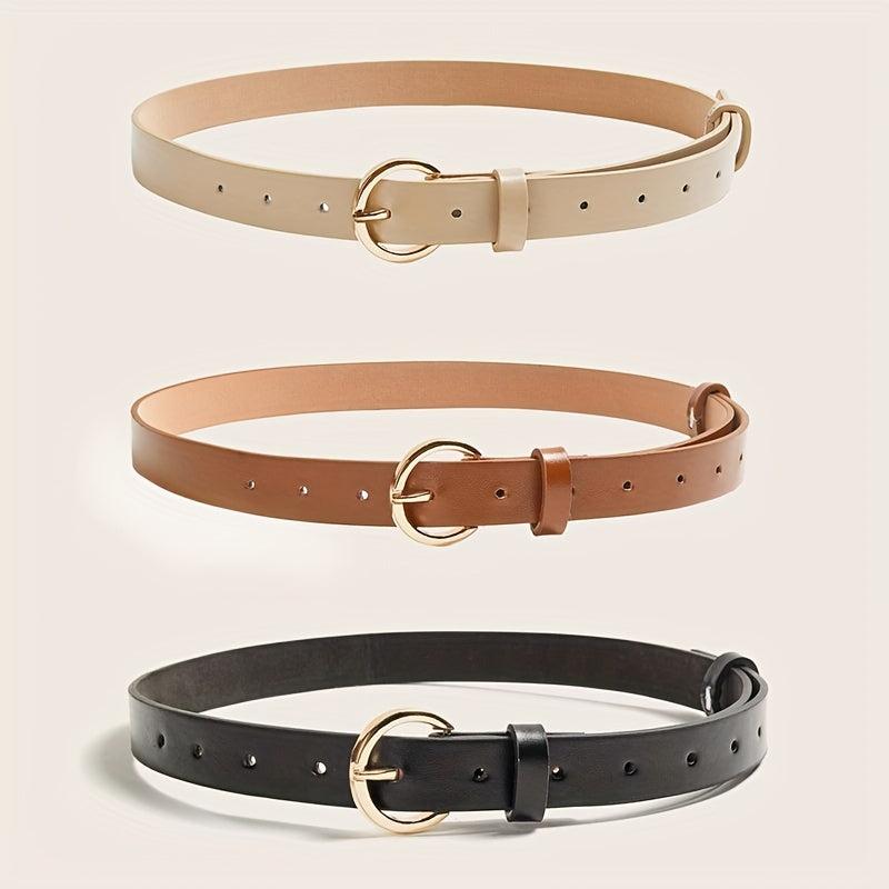 Golden Round Buckle Belt Casual Solid Belt Jeans Pants Belt For Women
