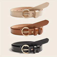 Golden Round Buckle Belt Casual Solid Belt Jeans Pants Belt For Women