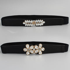Women's Flower & Leaf Rhinestone Elastic Belt All-match Waist Cover