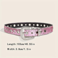 Pink Glitter Y2K PU Belt Hip Hop Jeans Pants Belt Sequin Sparkling
