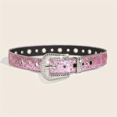 Pink Glitter Y2K PU Belt Hip Hop Jeans Pants Belt Sequin Sparkling