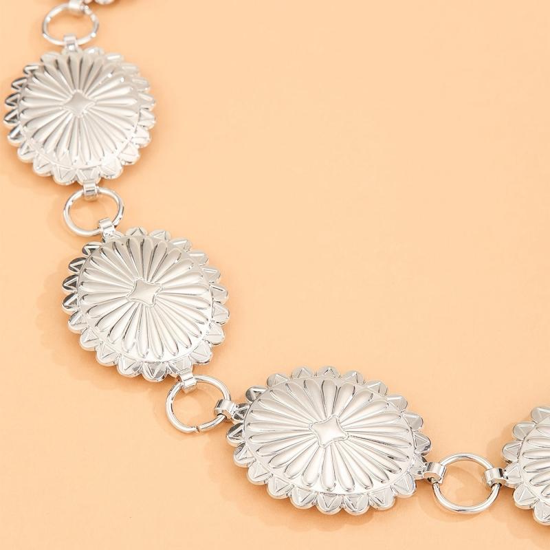 Boho Silver Flower Chain Belt Vintage Western Disc Metal Waist Chain