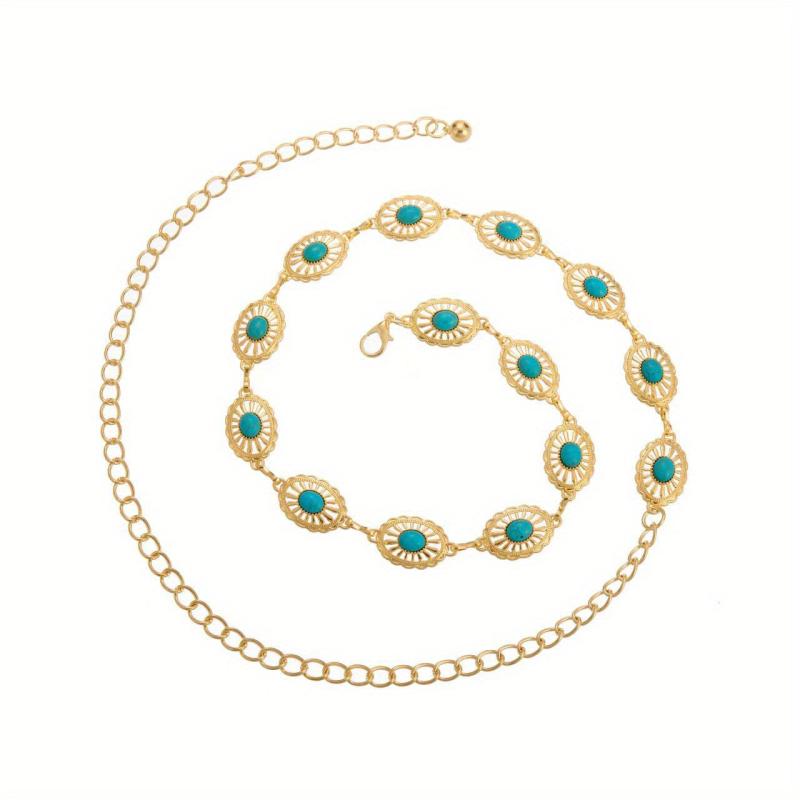 Turquoise Chain Belt Women's Metal Waist Belt for Dresses Western Style