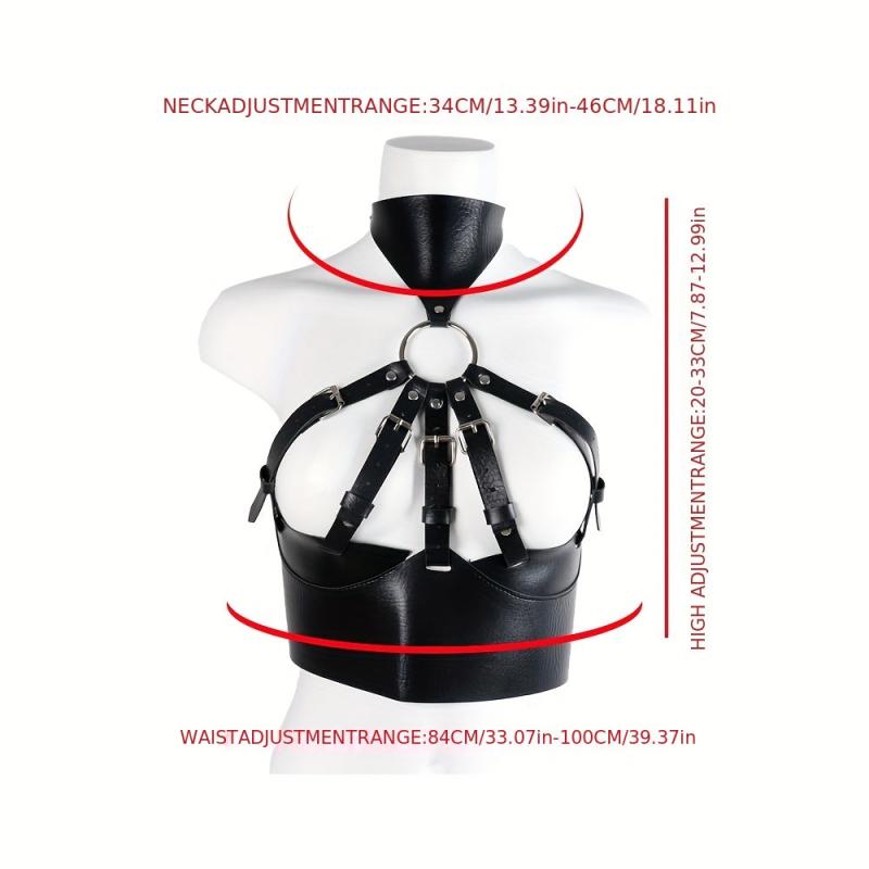 Gothic PU Leather Hollow Rivet Cage Bra Harness Belt Corset Waistband