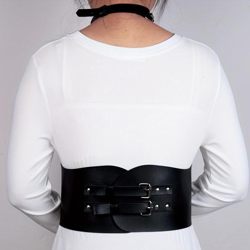 Gothic PU Leather Hollow Rivet Cage Bra Harness Belt Corset Waistband