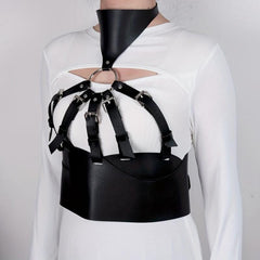 Gothic PU Leather Hollow Rivet Cage Bra Harness Belt Corset Waistband