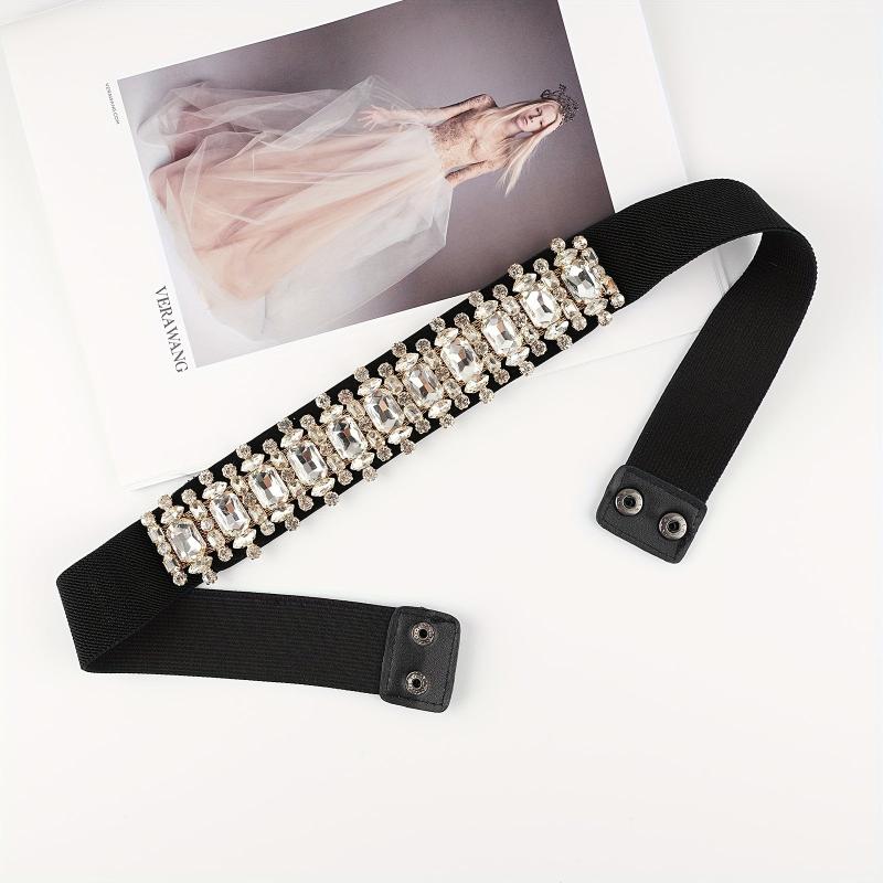 Crystal Elastic Wide Belt for Women Bohemian Girdle Dress Waistband