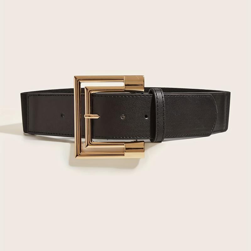 Golden Wide Belt with Square Buckle for Women