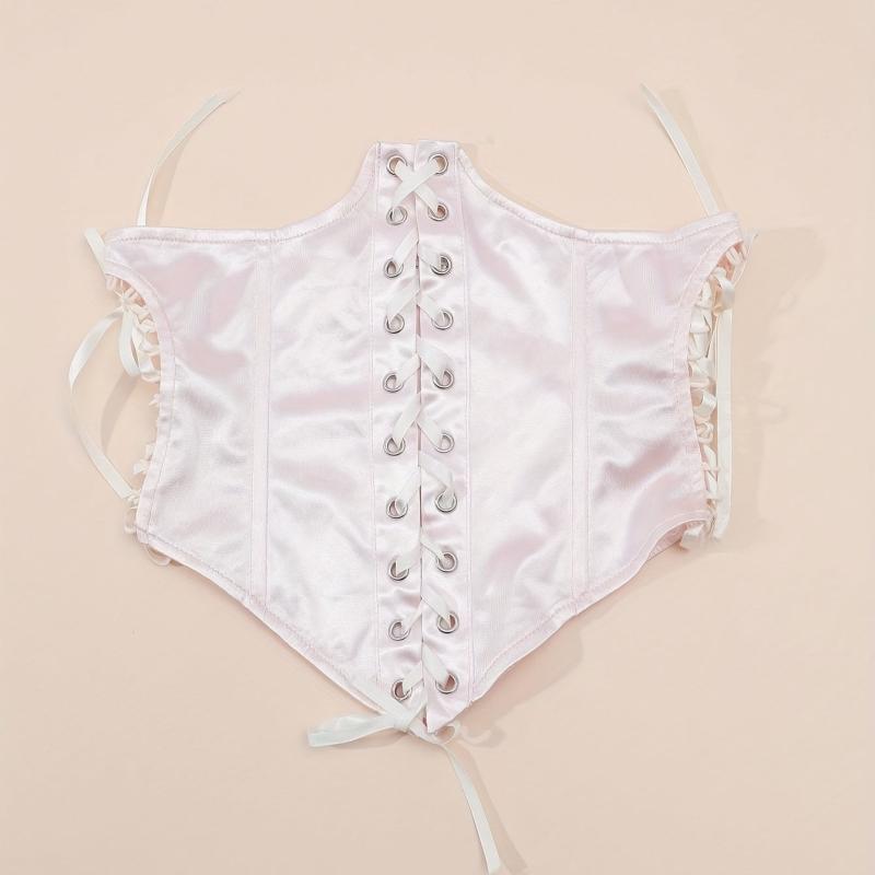 Pink Lace up Cincher Elastic Corset Waistband Belt Waspie Waist Belt