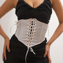 Pink Lace up Cincher Elastic Corset Waistband Belt Waspie Waist Belt