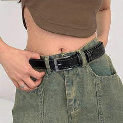 Square Buckle Belt Unisex PU Leather Waist Belt Jeans Pants Women