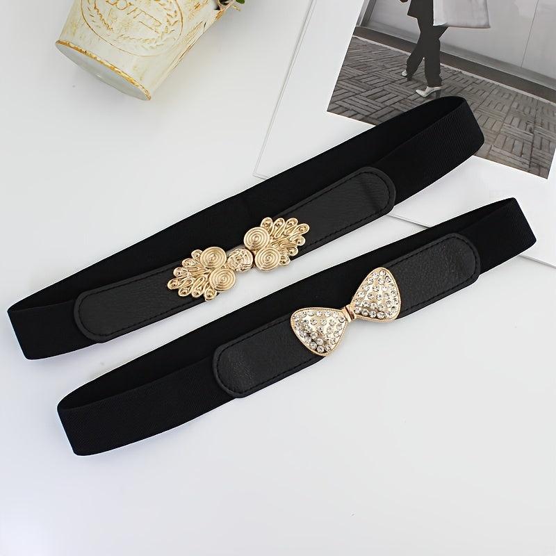 Wide Elastic Waist Belt Floral Buckle Women Vintage Dress Sweater Coat