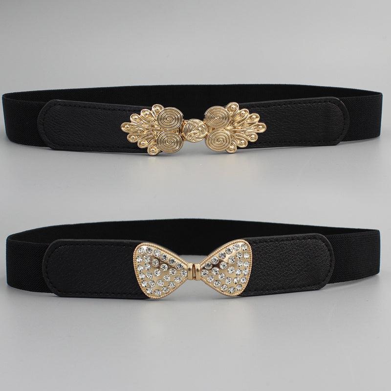 Wide Elastic Waist Belt Floral Buckle Women Vintage Dress Sweater Coat