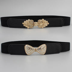 Wide Elastic Waist Belt Floral Buckle Women Vintage Dress Sweater Coat