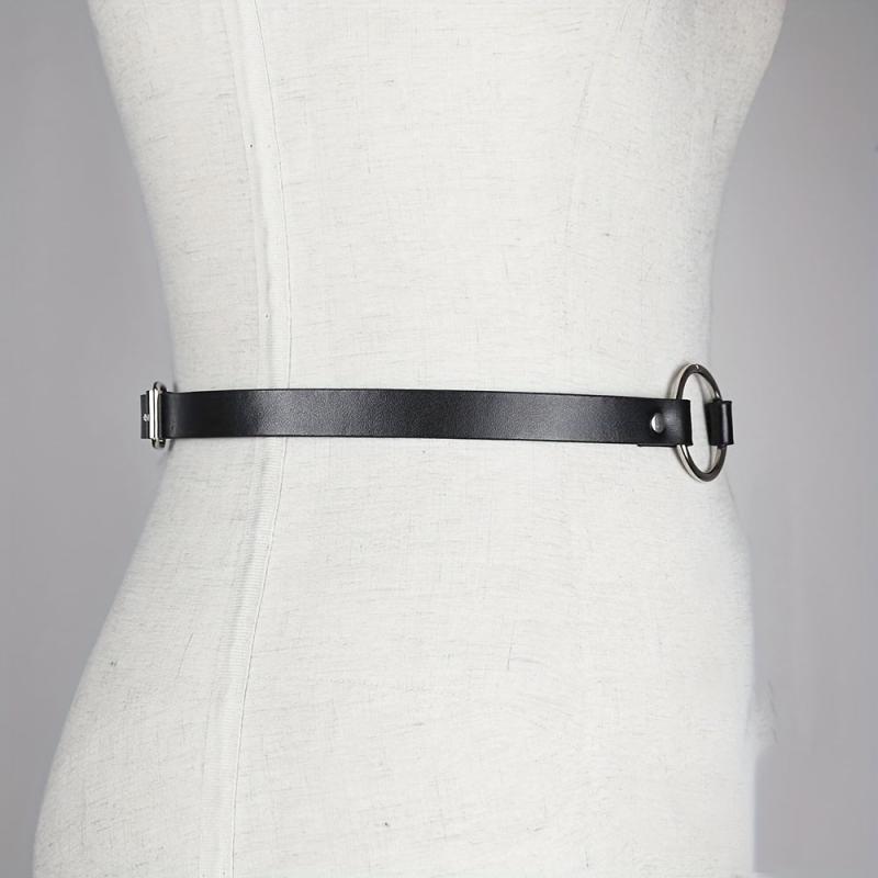 Circle Rivet PU Leather Belt Thin Gothic Waistband Adjustable Punk Belts