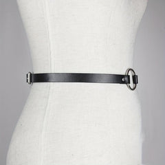 Circle Rivet PU Leather Belt Thin Gothic Waistband Adjustable Punk Belts