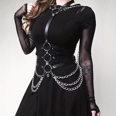 Gothic Chain Fringe Harness Tassel Suspenders Punk PU Leather Belt