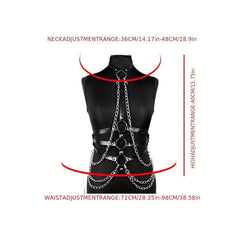 Gothic Chain Fringe Harness Tassel Suspenders Punk PU Leather Belt