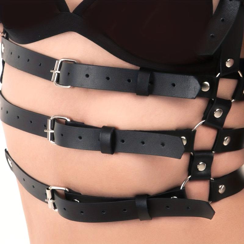 3 Layer Chest Harness PU Leather Gothic Body Harness