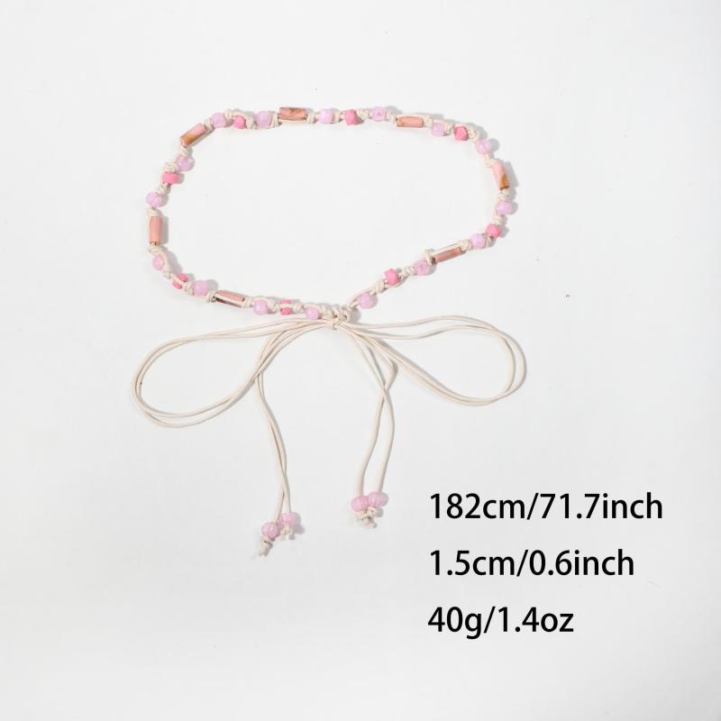 Beads Decor Sash Belt Rope Braided Bowknot Lace Up Belt