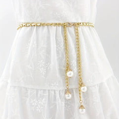 Golden Braided Waist Chain Faux Pearl Pendant for Women
