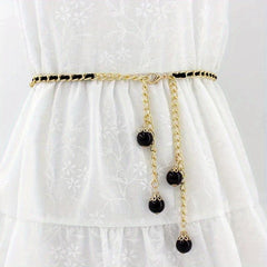 Golden Braided Waist Chain Faux Pearl Pendant for Women