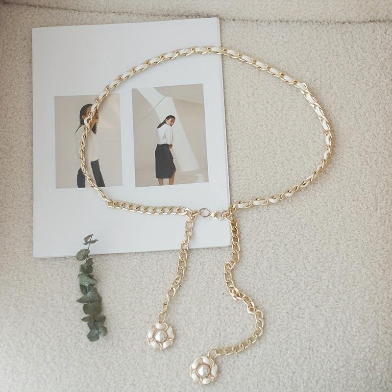 Camellia Pendant Chain Belts Silver Metal Chain Dress Decoration Waist Chain