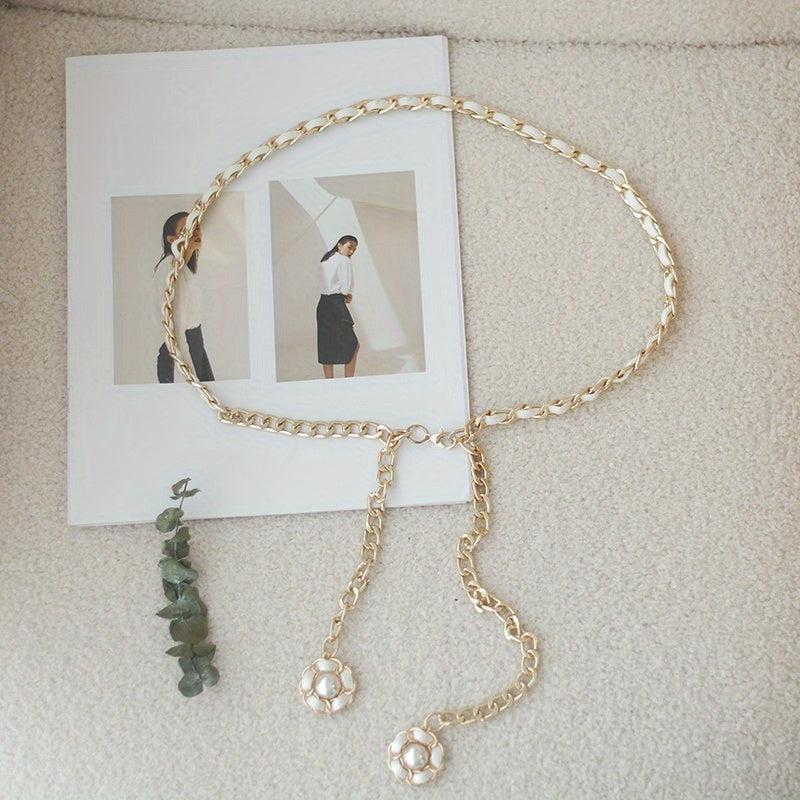 Camellia Pendant Chain Belts Silver Metal Chain Dress Decoration Waist Chain