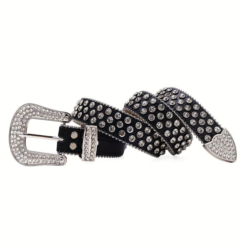 Sparkling Rhinestone Western Cowgirl Studded PU Leather Belt