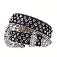 Sparkling Rhinestone Western Cowgirl Studded PU Leather Belt
