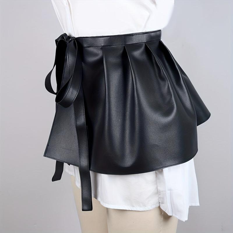 Punk PU Leather Skirt Belt Lace Up Waistband Pleated Skirt