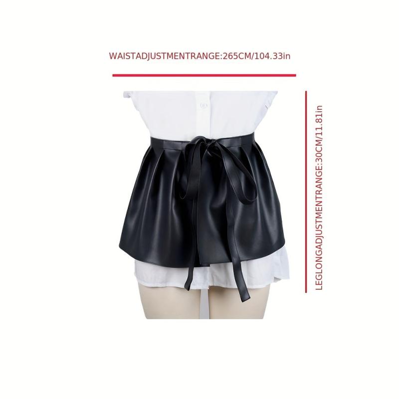 Punk PU Leather Skirt Belt Lace Up Waistband Pleated Skirt