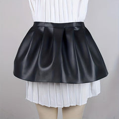Punk PU Leather Skirt Belt Lace Up Waistband Pleated Skirt