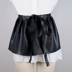 Punk PU Leather Skirt Belt Lace Up Waistband Pleated Skirt