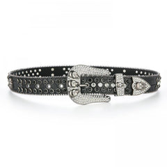 Y2K Rhinestone Skull Buckle Leopard Belt Hip Hop Cowboy Cowgirl PU Leather