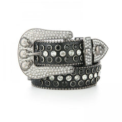 Y2K Rhinestone Skull Buckle Leopard Belt Hip Hop Cowboy Cowgirl PU Leather