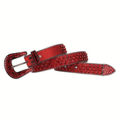Red Sparkle Rhinestone Belts Women Punk Studded Belts Western Cowgirl