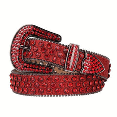 Red Sparkle Rhinestone Belts Women Punk Studded Belts Western Cowgirl