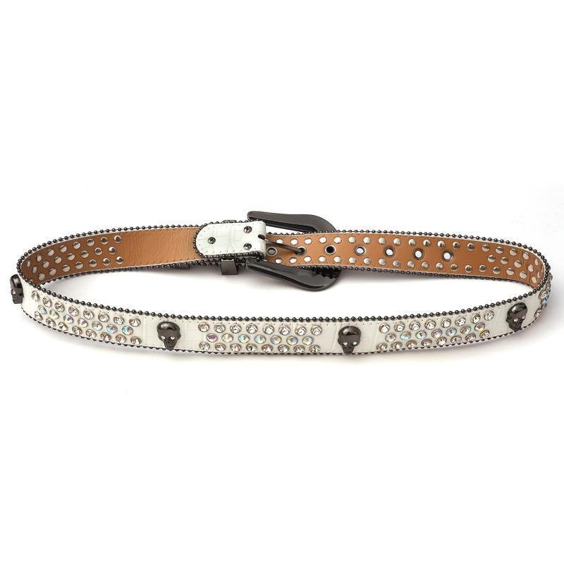 Rhinestone Skull PU Belt Western Cowboy Cowgirl Stylish Punk Belt