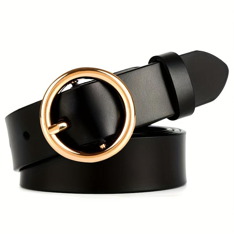 Round Buckle Leather Belt Women's Cowhide Casual Waist Belt